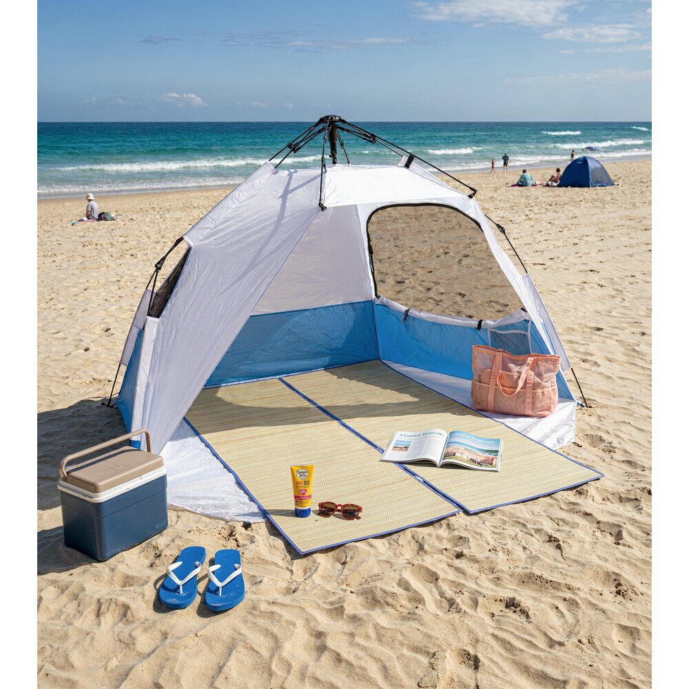 abri-plage-113fhu-1.jpg Tente de plage pop up fibre de verre et polyester bleu 220x150xH144cm | GIFI – Image 1