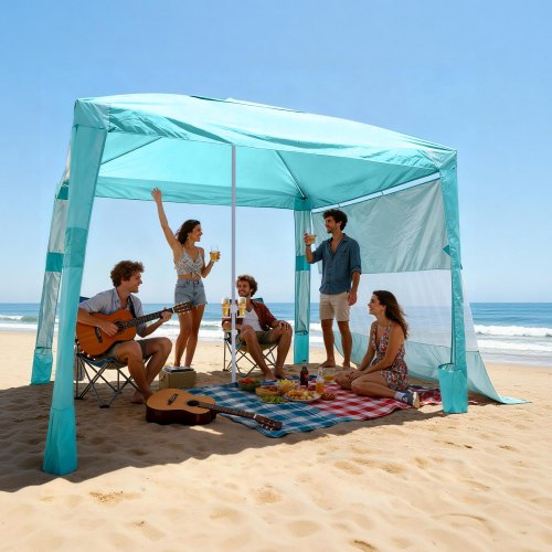 abri-plage-168jsi-1.jpg VEVOR Tonnelle de Plage 2,4 x 2,4 m, Abri de Plage avec Parois Latérales et Poches à Sable, Tente Portable pour Camping Extérieur, Protection UPF 50+, ... – Image 1