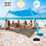 Abri de plage – Bâche de camping portable – 4 mâts en aluminium – Pare soleil – Protection UV – Abri d'extérieur – (300 x 300 x 200 cm)