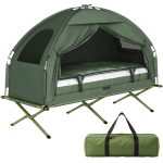 4 en 1 tente surélevée avec lit de camping pliable +sac de couchage +matelas pneumatique+pompe neuf Aosom.fr
