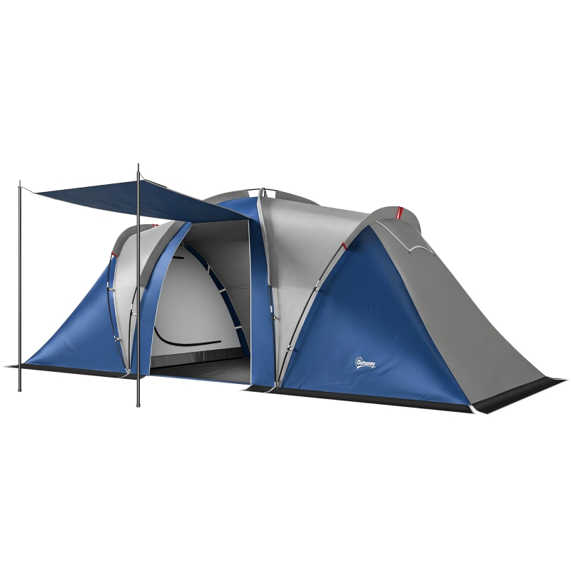 tente-4-places-2-chambres-537nuf-1.jpg Outsunny Tente de Camping Double Couche Tunnel Familiale 4 5 Personnes 2 Chambres et Séjour pour 12 Personnes Bleu | Aosom France – Image 1