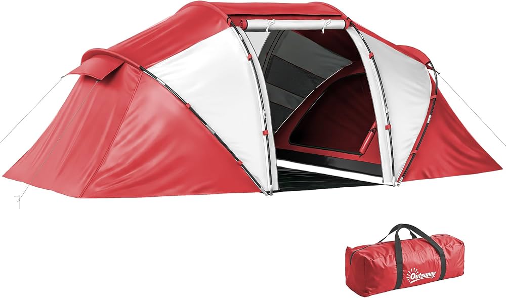 tente-4-places-2-chambres-601vrh-1.jpg Outsunny Tente de Camping Familiale 4 per. 4,3x2,4x1,7m Gris Rouge | Tente Dôme Étanche Légère, Ventilée, 2 Cabines, Fenêtre, Grande Porte, Facile à Monter : Amazon.fr: Sports et Loisirs – Image 1