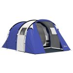 Tente camping 4 pers 2 chambres imperméable 3000 mm tapis sol sac 420 x 300 x 200 cm bleu foncé