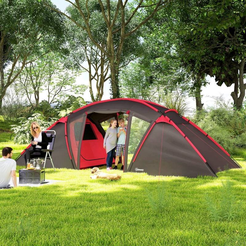 tente-6-places-3-chambres-698jzq-1.jpg Tente Tunnel Familiale 6 Personnes Polyester Imperméable 3 Chambres Camping Bivouac Gris ComfortXL Outdoor Living – Image 1
