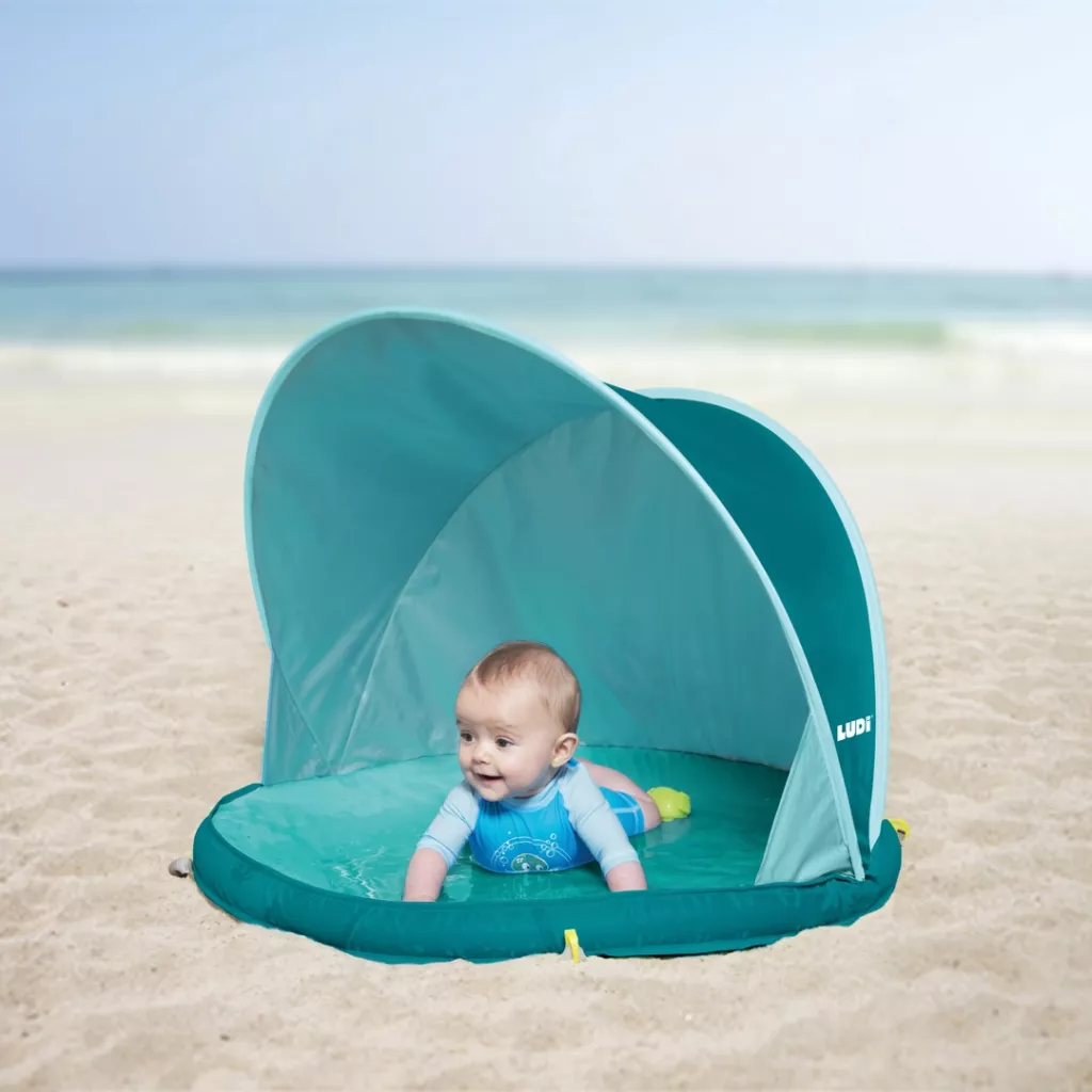 tente-anti-uv-plage-466iwk.webp Abribaby anti UV Tente Pataugeoire Bébé Naissance LUDI – Image 1