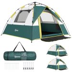Outsunny Tente de camping 3 personnes automatique 3 saisons imperméable avec 3 fenêtres 205 x 195 x 135 cm vert olive | Aosom France