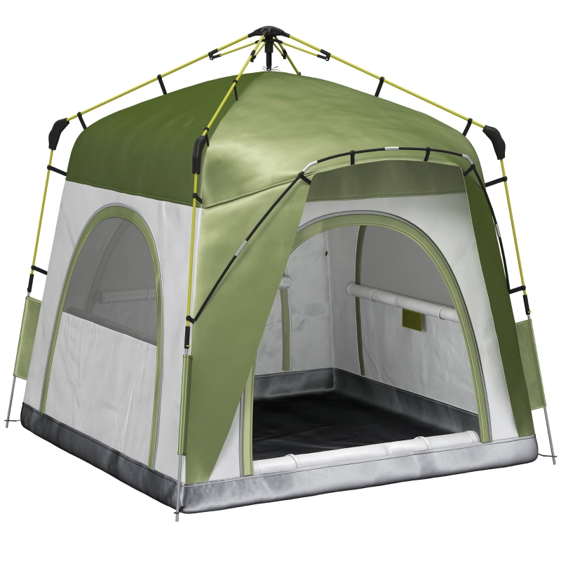 tente-automatique-585bvj-1.jpg Outsunny Tente Instantanée Tente de Camping Automatique Imperméable 5 Personnes 240x240x195 cm PolyesterFibre de Verre Vert Gris Aosom.fr – Image 1