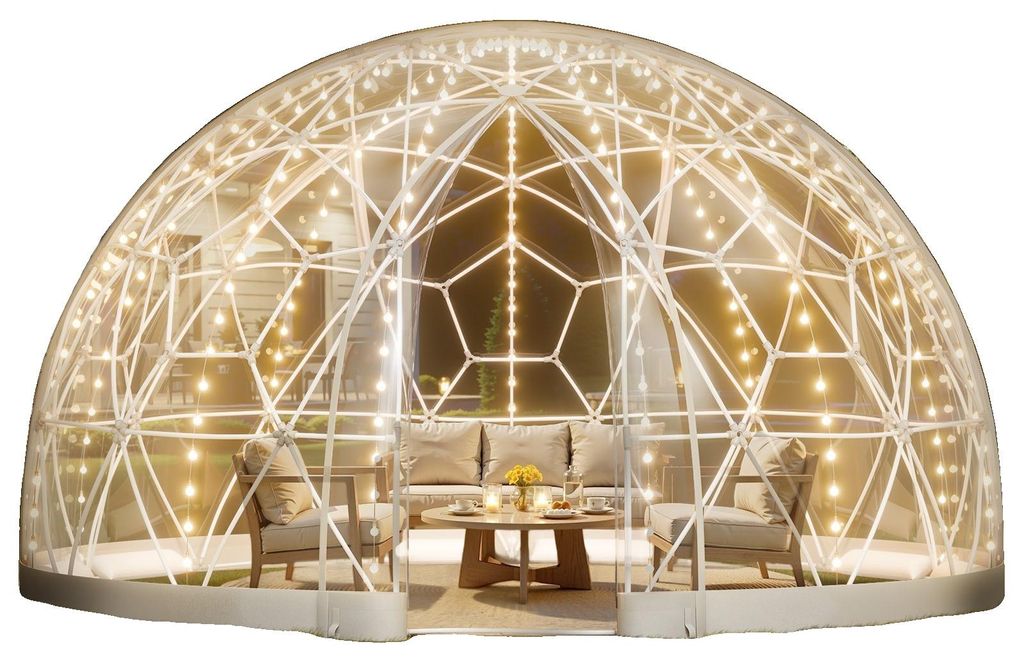 tente-bulle-735lwt-1.jpg VEVOR Dôme de jardin, tente bulle transparente de 4,57 x 2,9 m pour 10 à 14 personnes, serre géodésique avec fenêtre, tente en PVC pour jardin, – Image 1