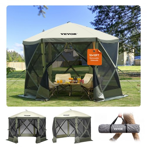 tente-canopy-705wvx-1.jpg VEVOR Tonnelle pop up, 3,05x3,05 m, tente à moustiquaire escamotable polygone à 6 côtés, abri solaire à réglage rapide avec 6 toiles coupe vent ... – Image 1