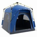 Outsunny Tente de camping, tente pop up dôme familiale personnes, avec 4 portes 4 fenêtres sac de transport inclus pour le camping randonnée bleu gris