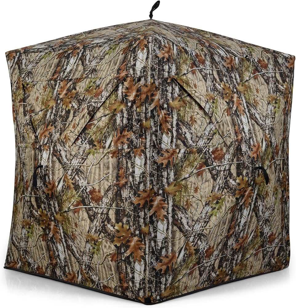 tente-de-chasse-199akn-1.jpg HOMASIS Tente de chasse portable pour 2 à 4 personnes, hangar camouflage à vision à 360 °, abri de chasse de cerfs et dindes avec fenêtres et sac de ... – Image 1