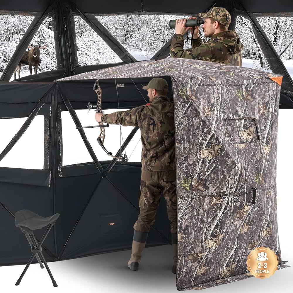 tente-de-chasse-262spm-1.jpg VEVOR Affût de Chasse Thermique pour 2 3 Personnes, Tente de Camouflage Portable avec Sac de Transport et Chaise, Cache de Chasse avec Porte ... – Image 1