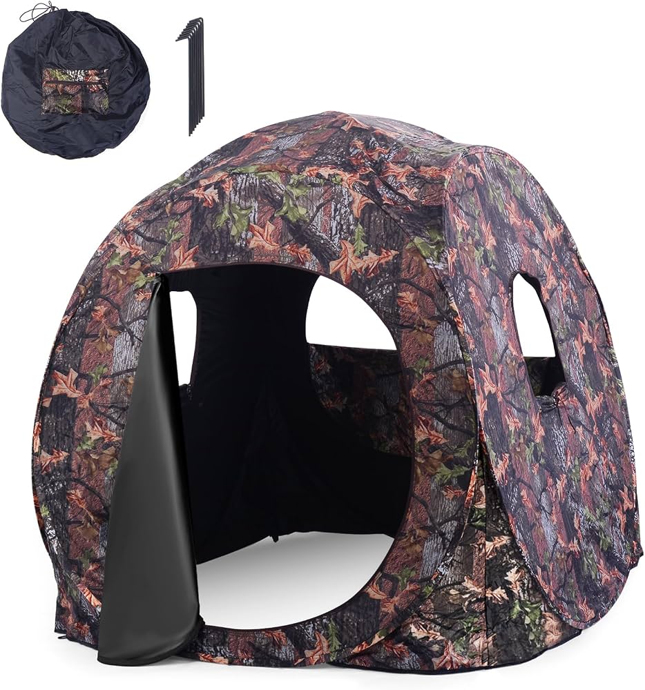 tente-de-chasse-275pju-1.jpg GYMAX Tente de Chasse Pliable et Portable 152 x 152 x 163CM | Tissu Imperméable & Vision à 360° & Sac de Transport & Tiges en Fibre, Montage Facile, ... – Image 1