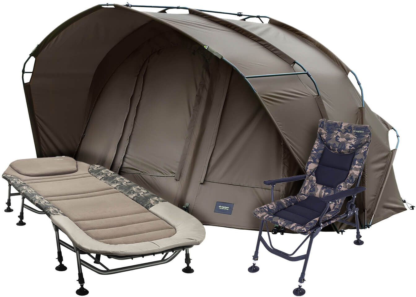 tente-de-peche-670cep-1.jpg Fort Knox 2.0 Pro Bivvy 2Man + Camo Bedchair + Recliner Carpchair – Image 1