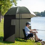 Wiltec Parapluie de pêche XXL 250 cm Auvent avec Piquet Paroi latérale 2 Fenêtres Parasol Abri vent & pluie Pare soleil Tente du pêcheur
