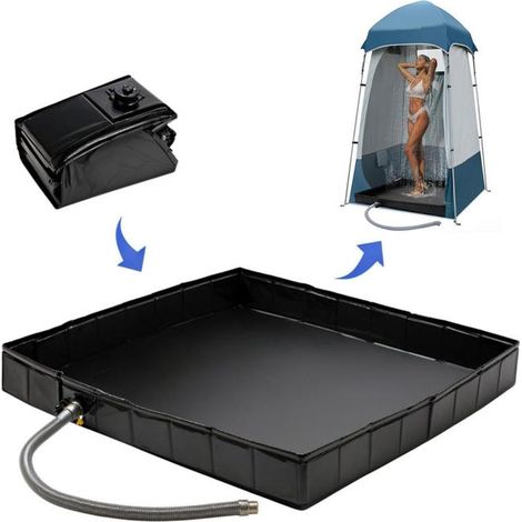 tente-douche-camping-503vgt-1.jpg Bac de douche extérieur pliable 104 cm – Base étanche avec évacuation pour tente de douche, camping car, nature, animaux, cabine de douche temporaire – Image 1