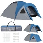 Outsunny Tente Instantanée Tente de Camping Automatique Imperméable 4 Personnes 250x 300x130 cm PolyesterFibre de Verre Bleu Aosom.fr