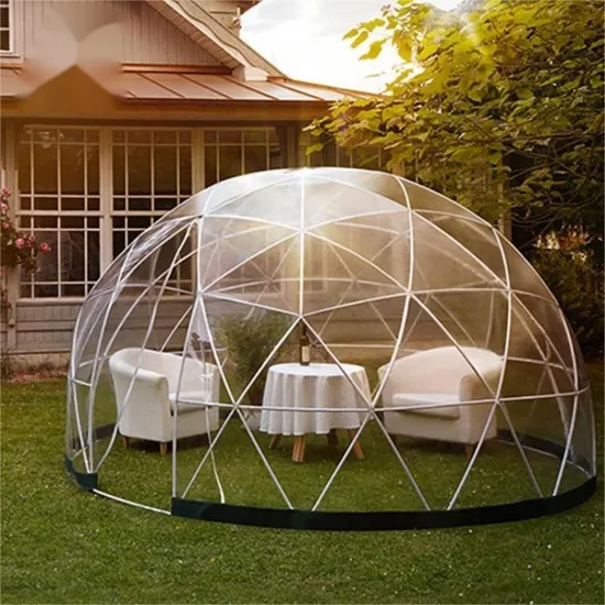 tente-transparente-914ihu.webp Tente géodésique de camping petite tente gonflable en PVC bulle de jardin tente de glamping 3.6m tente de salle à manger transparente – Image 1