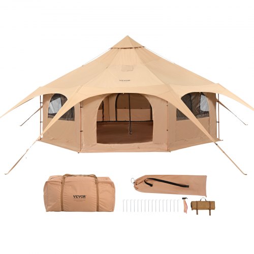toile-de-tente-familiale-033ryf-1.jpg VEVOR Tente Cloche en Toile 5 m Tente de Cirque 4 Saisons Tente de Camping Familial avec Trou de Poêle à Bois et Sacs de Rangement pour Glamping ... – Image 1