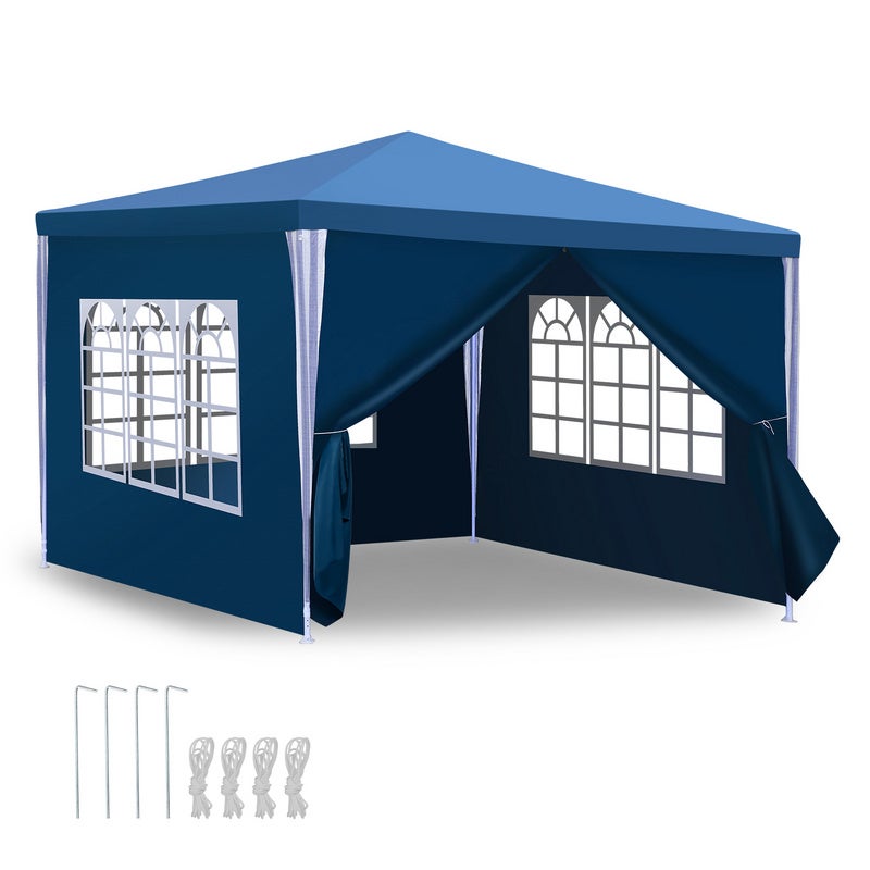 tonnelle-de-camping-108fhy-1.jpg Tonnelle Camping Grandes Tente de jardin avec panneaux latéraux amovibles fenêtres Tente Fête chapiteau ou tonnelle Bleue 3x3m – Image 1