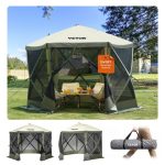 VEVOR Tonnelle pop up, 3,05x3,05 m, tente à moustiquaire escamotable polygone à 6 côtés, abri solaire à réglage rapide avec 6 toiles coupe vent ...