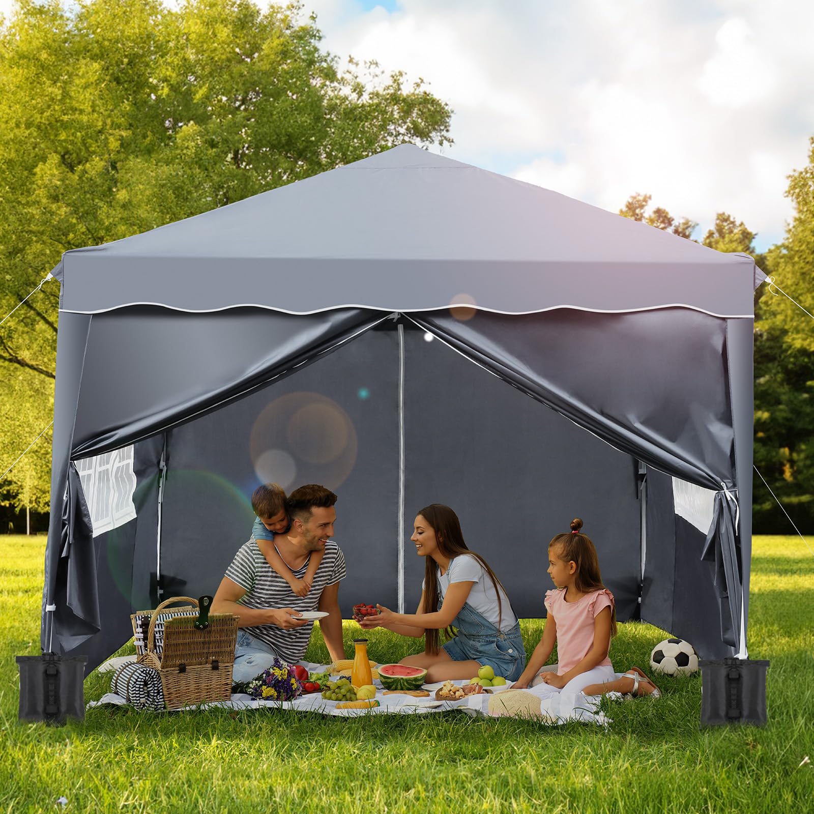 tonnelle-de-camping-768zel-1.jpg LIFERUN Tonnelle Jardin Pliable 3x3 m, imperméable, Stable, résistante à l'hiver, Tente Pliable, Tente Pliante avec 4 PCS Sac de Sable, Protection UV ... – Image 1